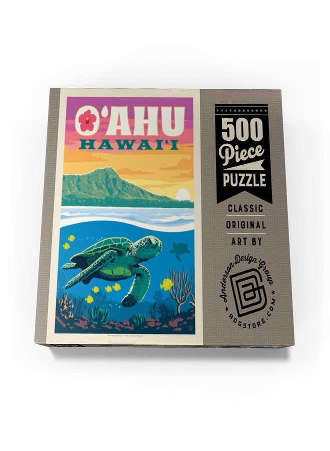 MyPuzzle.com MyPuzzle Hawaii: O'ahu (Sea Turtle), Vintage Poster - Premium 500 Piece Jigsaw Puzzle for Adults - Image 4